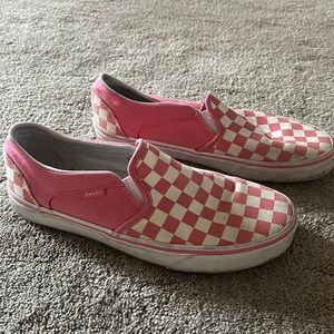 Pink and white checkered Vans